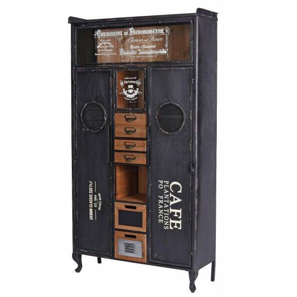 VITRINENSCHRANK LOFT SCHUBLADENSCHRANK METALLSCHRANK VITRINE INDUSTRIAL KOMMODE - Palo24