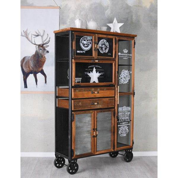WERKZEUGSCHRANK INDUSTRIE VITRINE APOTHEKERKOMMODE HOCHSCHRANK AUF RÄDERN - Palo24