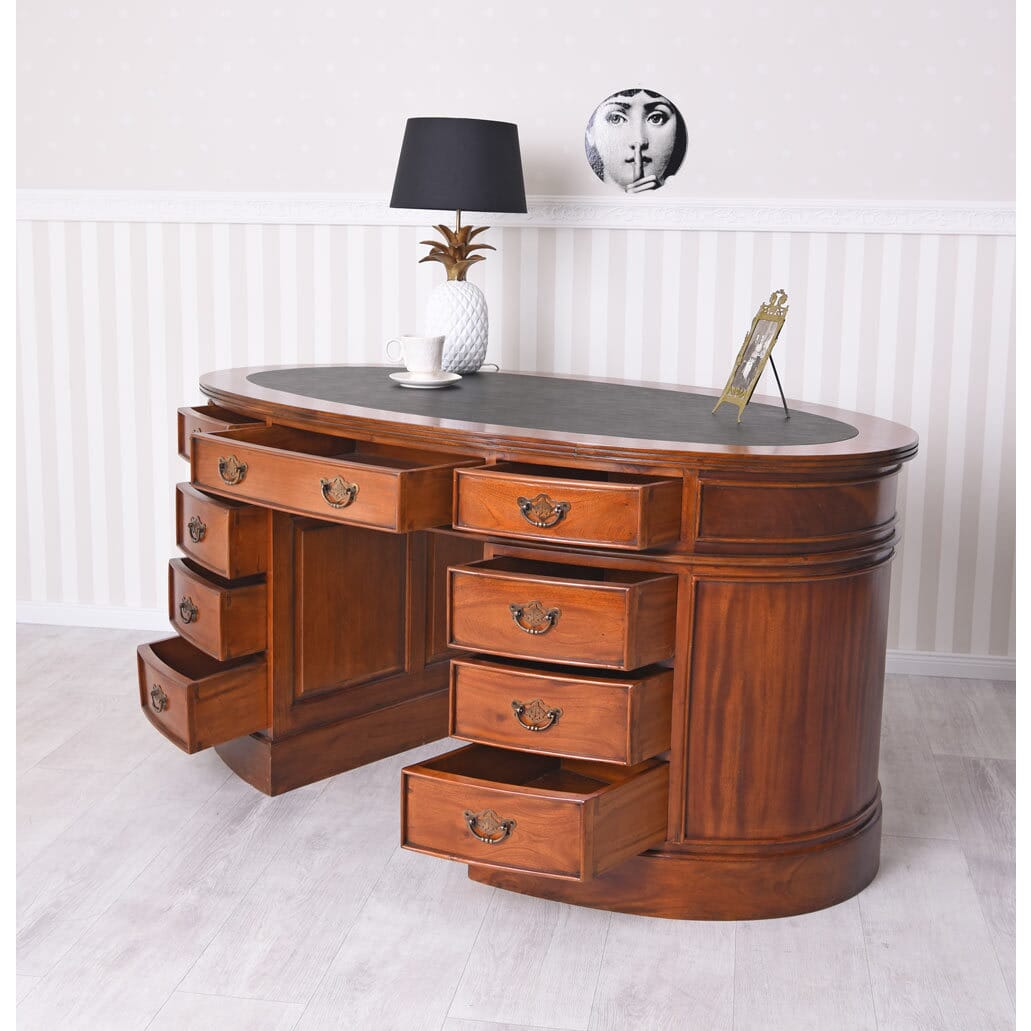 Schreibtisch Mahagoni Massivholz Oval