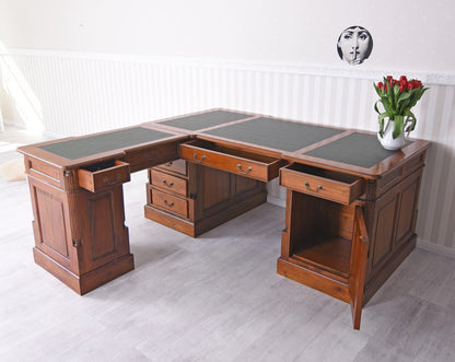 Mahagoni Schreibtisch Partnerdesk Winkelschreibtisch Eckschreibtisch massiv