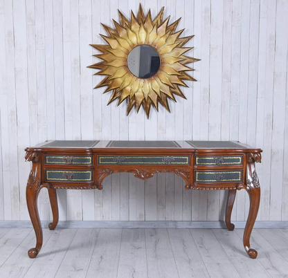 Barock Schreibtisch Antik Mahagoni Holz Chefschreibtisch Ledereinlage