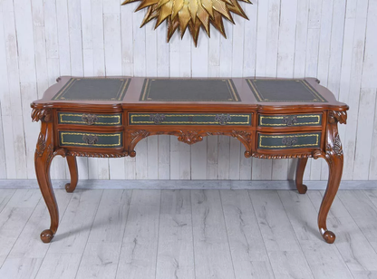 Barock Schreibtisch Antik Mahagoni Holz Chefschreibtisch Ledereinlage