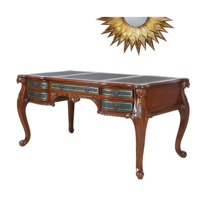 Barock Schreibtisch Antik Mahagoni Holz Chefschreibtisch Ledereinlage