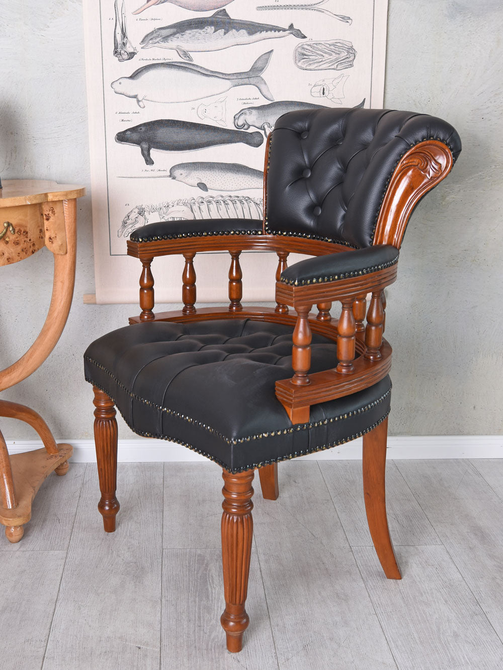 Chesterfield Stuhl Retro Armlehnsessel Sessel Mahagoni Bibliotheksstuhl