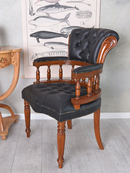 Chesterfield Stuhl Retro Armlehnsessel Sessel Mahagoni Bibliotheksstuhl