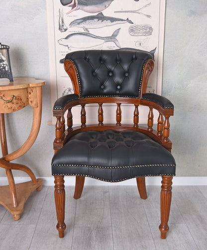 Chesterfield Stuhl Retro Armlehnsessel Sessel Mahagoni Bibliotheksstuhl