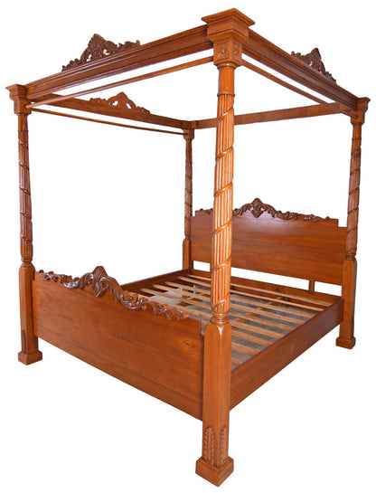 Mahagoni Himmelbett Massivholz Doppelbett Antik Ehebett 180x200cm
