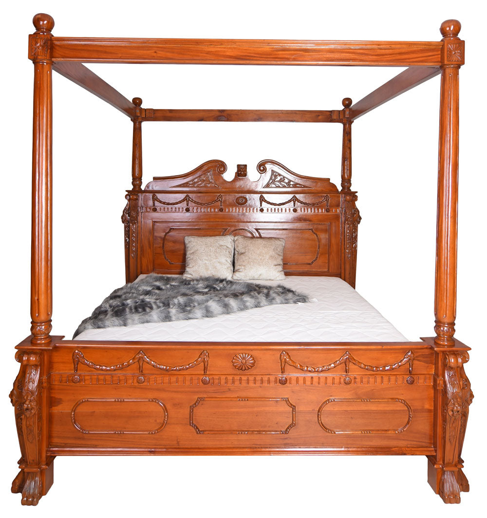 Himmelbett Antik Ehebett Löwenbett Mahagoni Massivholz 180x200cm