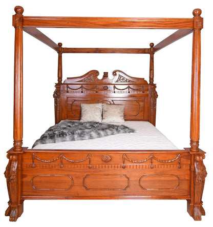 Himmelbett Antik Ehebett Löwenbett Mahagoni Massivholz 180x200cm