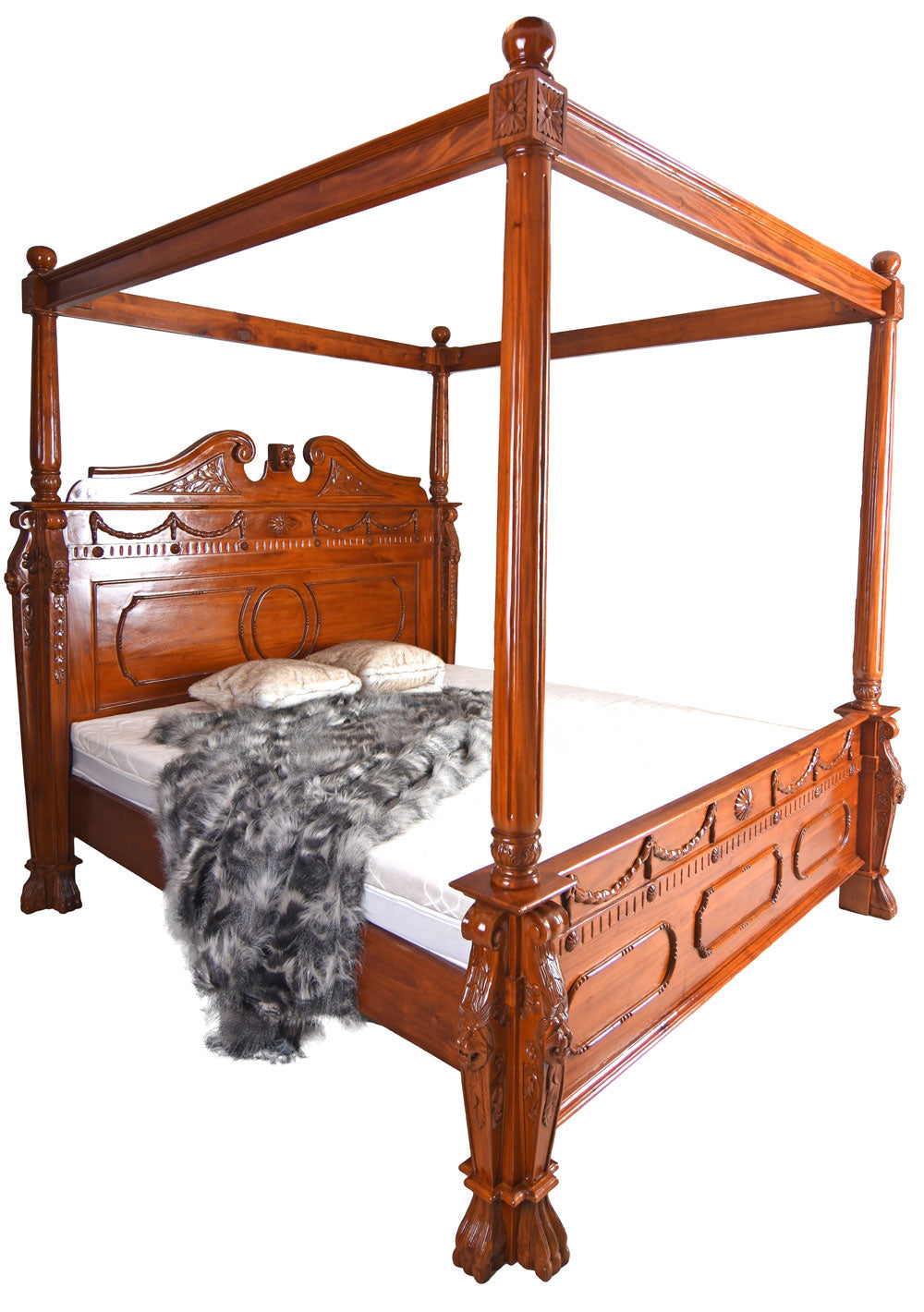 Himmelbett Antik Ehebett Löwenbett Mahagoni Massivholz 180x200cm