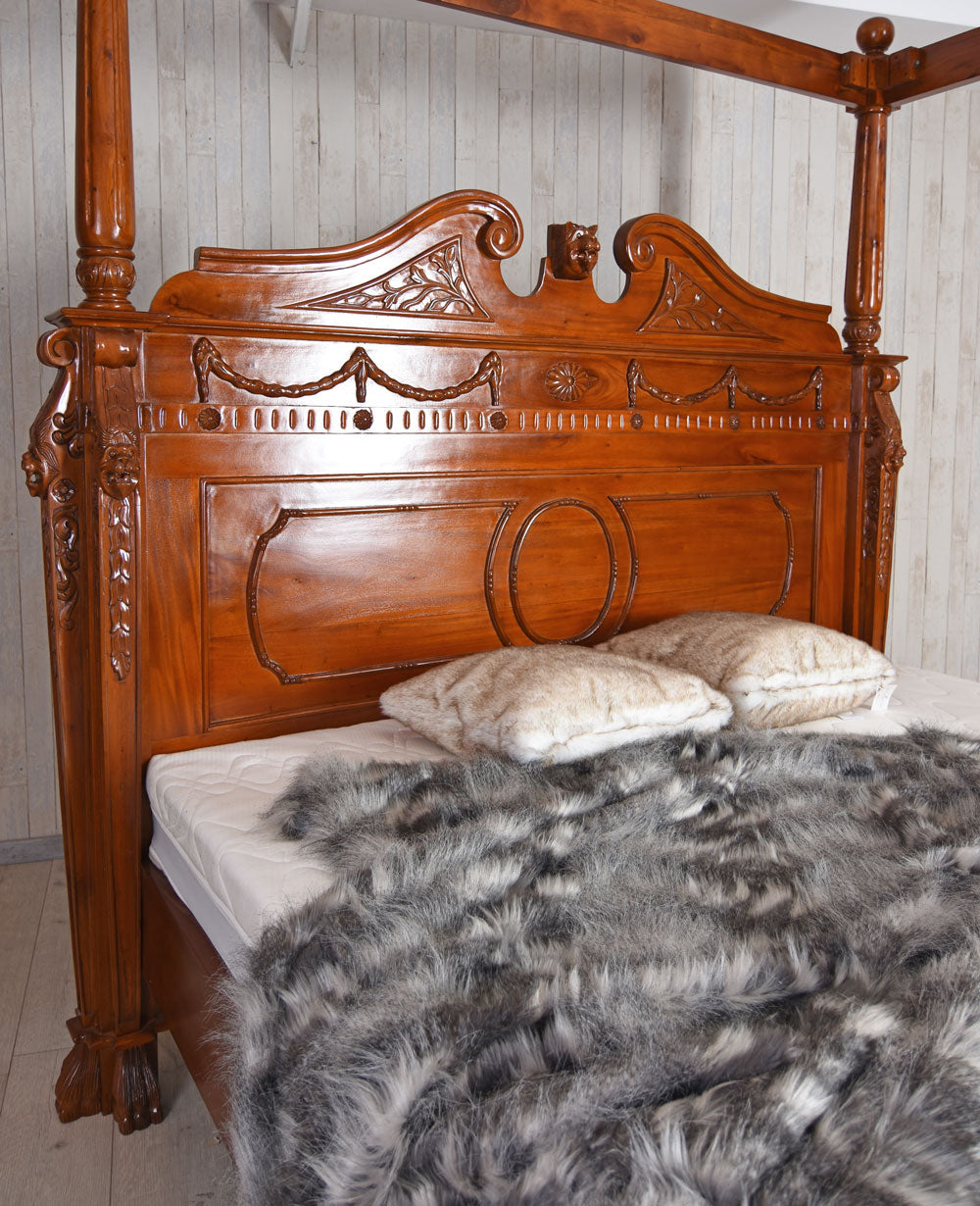 Himmelbett Antik Ehebett Löwenbett Mahagoni Massivholz 180x200cm