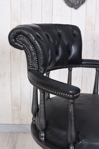 Bürostuhl Chesterfield Echtleder Schwarz