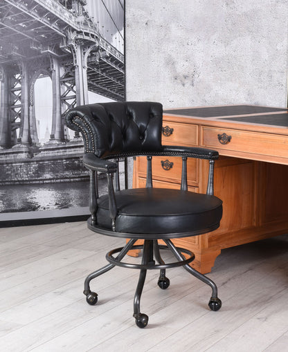 Bürostuhl Chesterfield Echtleder Schwarz