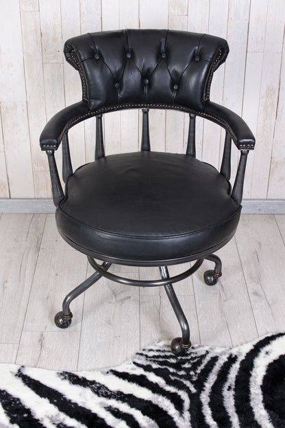 Bürostuhl Chesterfield Echtleder Schwarz