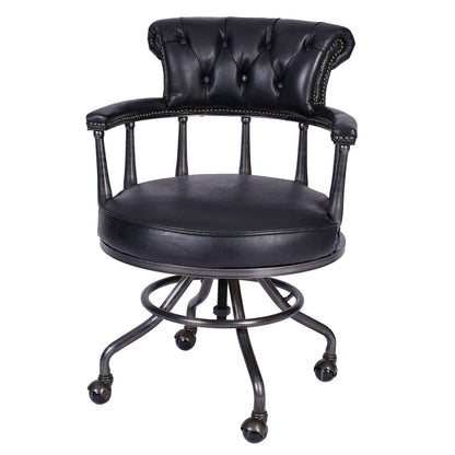 Bürostuhl Chesterfield Echtleder Schwarz
