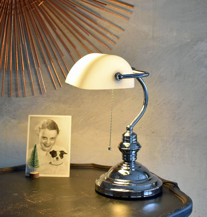 Schreibtischlampe Bankers Lamp Antik Stil Silber Weiss