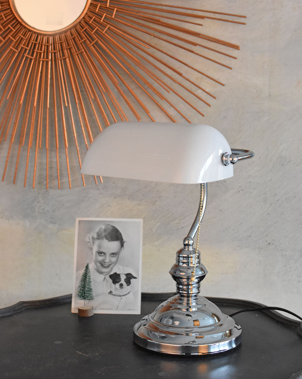 Schreibtischlampe Bankers Lamp Antik Stil Silber Weiss