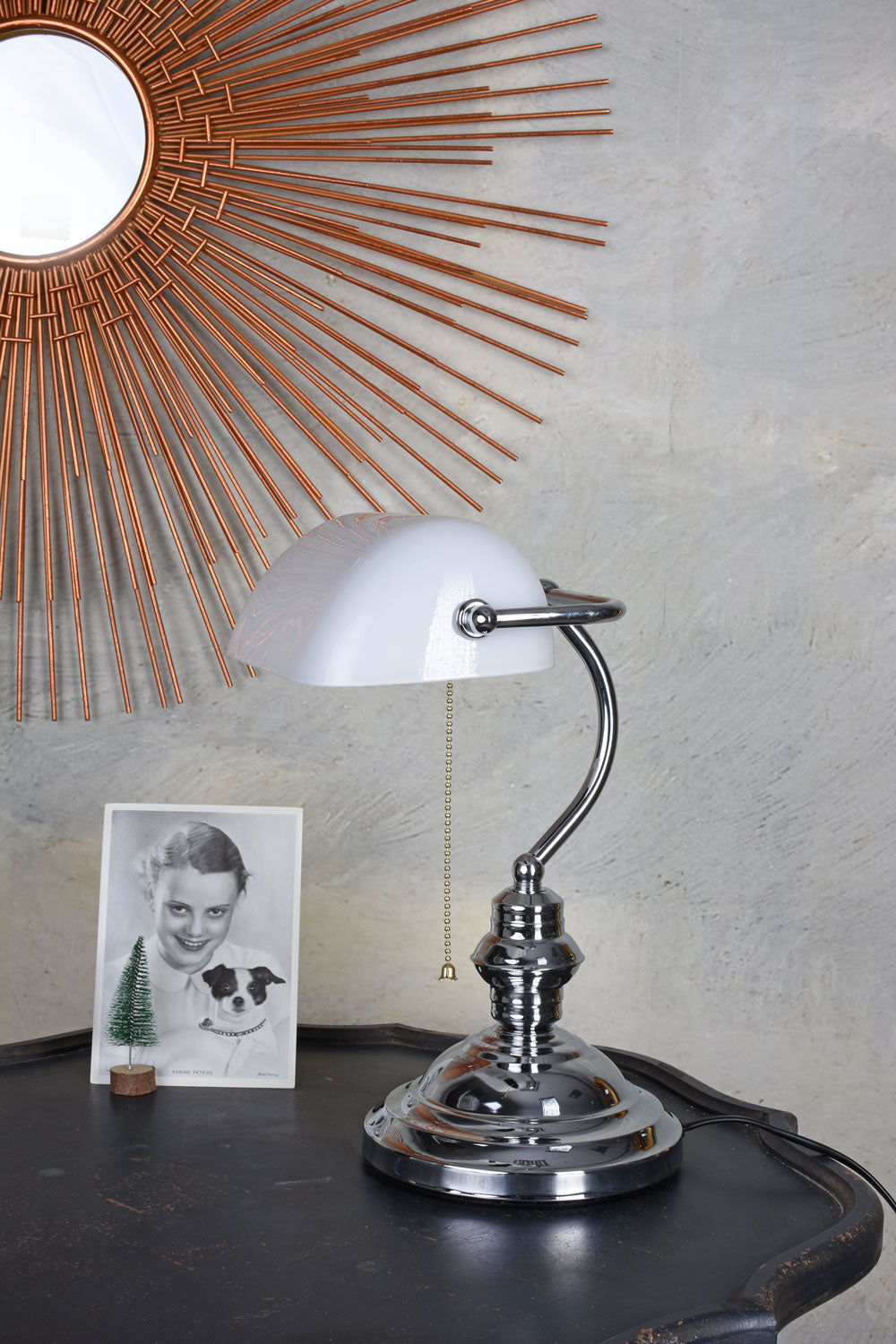 Schreibtischlampe Bankers Lamp Antik Stil Silber Weiss